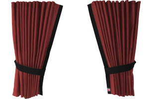 Suede-look truck window curtains 4-piece, with imitation leather edge bordeaux black* Length 95 cm