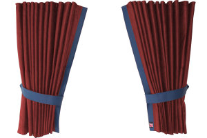 Suede-look truck window curtains 4-piece, with imitation leather edge bordeaux blue* Length 110 cm