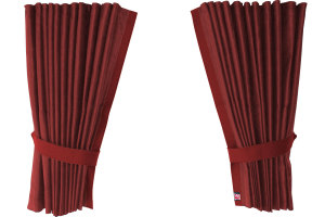 Suede-look truck window curtains 4-piece, with imitation leather edge bordeaux bordeaux Length 110 cm