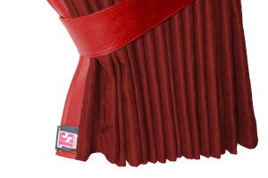 Suede-look truck window curtains 4-piece, with imitation leather edge bordeaux red* Length 110 cm