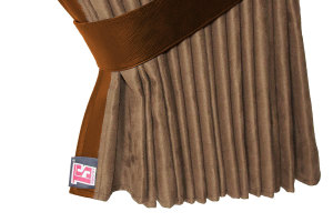 Suede-look truck window curtains 4-piece, with imitation leather edge caramel brown* Length 95 cm