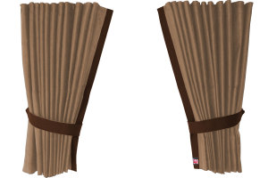 Suede-look truck window curtains 4-piece, with imitation leather edge caramel brown* Length 110 cm
