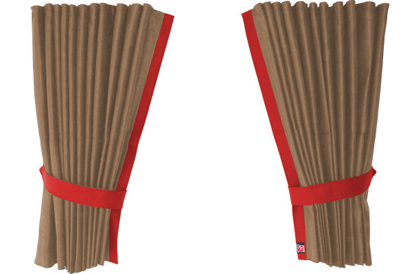 Fönstergardiner i mockalook 4-delade, med kantlist i läderimitation Karamell rött* rött Länge 110 cm