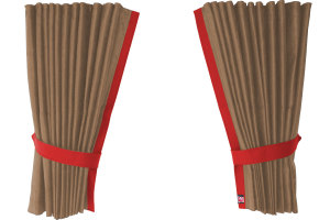 Su&egrave;de-look vrachtwagen-raamgordijnen 4-delig, met imitatieleren rand karamel rood* Lengte 110 cm