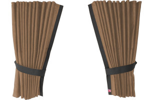 Suede-look truck window curtains 4-piece, with imitation leather edge caramel grey Length 95 cm
