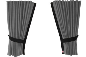Su&egrave;de-look vrachtwagen-raamgordijnen 4-delig, met imitatieleren rand Grijs zwart* Lengte 95 cm