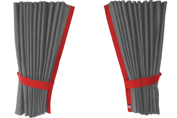Fönstergardiner i mockalook 4-delade, med kantlist i läderimitation grå rött* rött Längd 95 cm