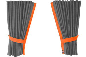 Suede-look truck window curtains 4-piece, with imitation leather edge grey orange Length 110 cm