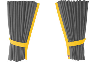 Suede-look truck window curtains 4-piece, with imitation leather edge grey yellow Length 110 cm