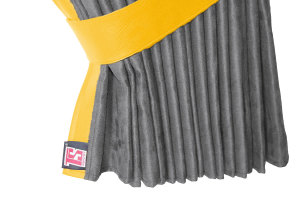 Wildlederoptik Lkw Scheibengardinen 4 teilig, mit Kunstlederkante grau gelb L&auml;nge 110 cm