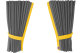 Fönstergardiner i mockalook 4-delade, med kantlist i läderimitation grå gul Länge 110 cm