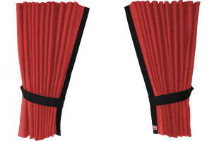 Suede-look truck window curtains 4-piece, with imitation leather edge red black* Length 95 cm