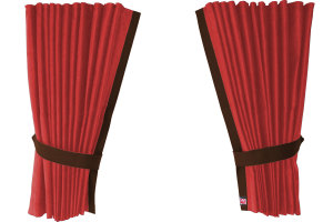 Suede-look truck window curtains 4-piece, with imitation leather edge red brown* Length 95 cm