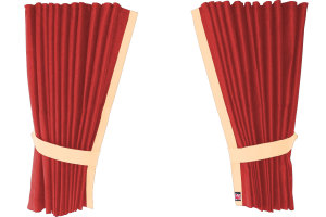 Fönstergardiner i mockalook 4-delade, med kantlist i läderimitation röd beige* Länge 110 cm