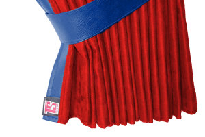 Suede-look truck window curtains 4-piece, with imitation leather edge red blue* Length 95 cm
