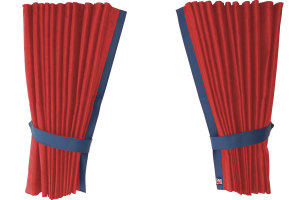 Fönstergardiner i mockalook 4-delade, med kantlist i läderimitation röd blå* blå Länge 110 cm