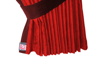 Suede-look truck window curtains 4-piece, with imitation leather edge red bordeaux Length 110 cm