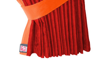Suede-look truck window curtains 4-piece, with imitation leather edge red orange Length 110 cm