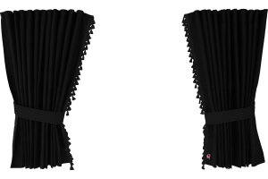 Suede-look truck window curtains 4-piece, with tassel pompom, strong darkening, double processed anthracite-black black Length 95 cm