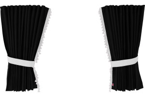 Suede-look truck window curtains 4-piece, with tassel pompom, strong darkening, double processed anthracite-black white Length 95 cm