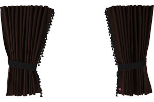 Suede-look truck window curtains 4-piece, with tassel pompom, strong darkening, double processed dark brown black Length 95 cm