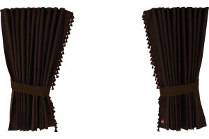Suede-look truck window curtains 4-piece, with tassel pompom, strong darkening, double processed dark brown brown Length 95 cm