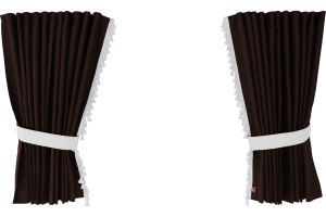 Suede-look truck window curtains 4-piece, with tassel pompom, strong darkening, double processed dark brown white Length 95 cm