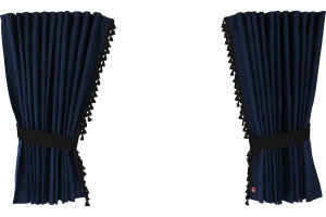 Suede-look truck window curtains 4-piece, with tassel pompom, strong darkening, double processed dark blue black Length 95 cm