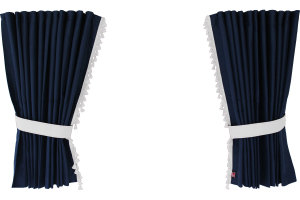 Suede-look truck window curtains 4-piece, with tassel pompom, strong darkening, double processed dark blue white Length 95 cm