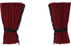 Suede-look truck window curtains 4-piece, with tassel pompom, strong darkening, double processed bordeaux black Length 95 cm