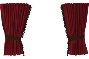 Suede-look truck window curtains 4-piece, with tassel pompom, strong darkening, double processed bordeaux brown Length 95 cm