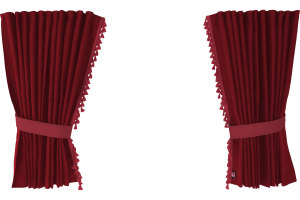 Suede-look truck window curtains 4-piece, with tassel pompom, strong darkening, double processed bordeaux bordeaux Length 95 cm
