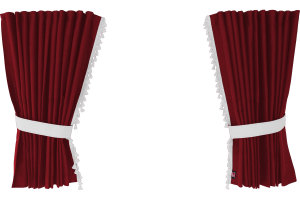 Suede-look truck window curtains 4-piece, with tassel pompom, strong darkening, double processed bordeaux white Length 95 cm