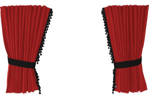 Suede-look truck window curtains 4-piece, with tassel pompom, strong darkening, double processed red black Length 110 cm