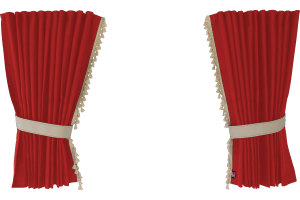 Suede-look truck window curtains 4-piece, with tassel pompom, strong darkening, double processed red beige Length 95 cm