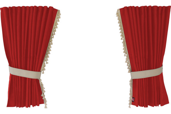 Suede-look truck window curtains 4-piece, with tassel pompom, strong darkening, double processed red beige Length 110 cm