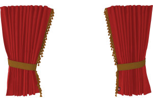 Suede-look truck window curtains 4-piece, with tassel pompom, strong darkening, double processed red caramel Length 95 cm