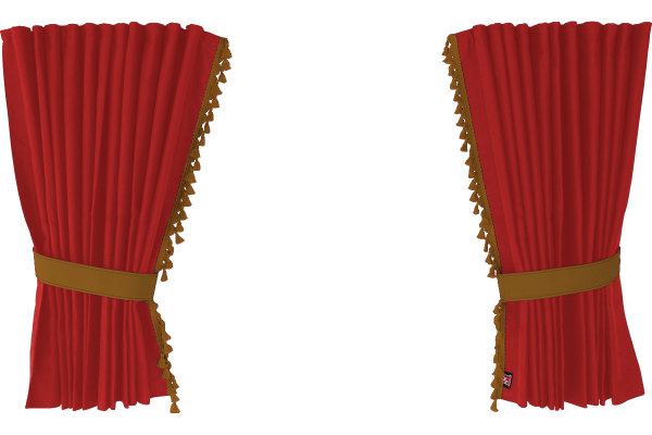 Suede-look truck window curtains 4-piece, with tassel pompom, strong darkening, double processed red caramel Length 110 cm