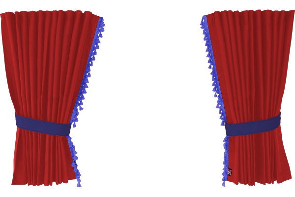 Suede-look truck window curtains 4-piece, with tassel pompom, strong darkening, double processed red blue Length 95 cm