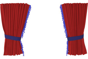 Suede-look truck window curtains 4-piece, with tassel pompom, strong darkening, double processed red blue Length 110 cm