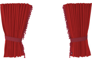 Suede-look truck window curtains 4-piece, with tassel pompom, strong darkening, double processed red bordeaux Length 95 cm
