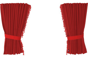 Suede-look truck window curtains 4-piece, with tassel pompom, strong darkening, double processed red red Length 110 cm