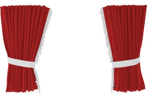 Wildlederoptik Lkw Scheibengardinen 4 teilig, mit Quastenbommel, stark abdunkelnd, doppelt verarbeitet rot weiß Länge 110 cm