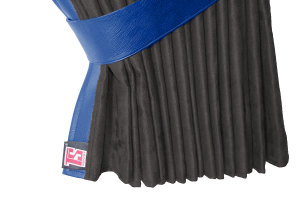 Lkw Bettgardinen, Wildlederoptik, Kunstlederkante, stark abdunkelnd anthrazit-schwarz blau* L&auml;nge149 cm