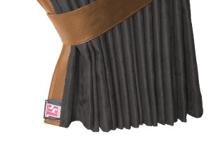 Truck bed curtains, suede look, imitation leather edge, strong darkening effect anthracite-black caramel L&auml;nge149 cm