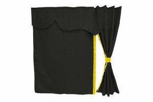 Wildlederoptik Lkw Bettgardine 3 teilig, mit Kunstlederkante, stark abdunkelnd, doppelt verarbeitet anthrazit-schwarz gelb Standard Kabine