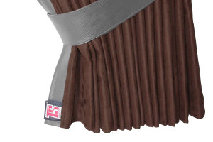 Truck bed curtains, suede look, imitation leather edge, strong darkening effect dark brown grey L&auml;nge149 cm