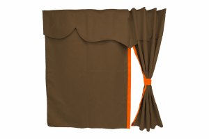 Wildlederoptik Lkw Bettgardine 3 teilig, mit Kunstlederkante, stark abdunkelnd, doppelt verarbeitet dunkelbraun orange Standard Kabine
