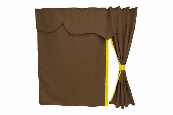 Lkw Bettgardinen, Wildlederoptik, Kunstlederkante, stark abdunkelnd dunkelbraun gelb Länge149 cm