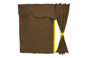 Lkw Bettgardinen, Wildlederoptik, Kunstlederkante, stark abdunkelnd dunkelbraun gelb L&auml;nge149 cm